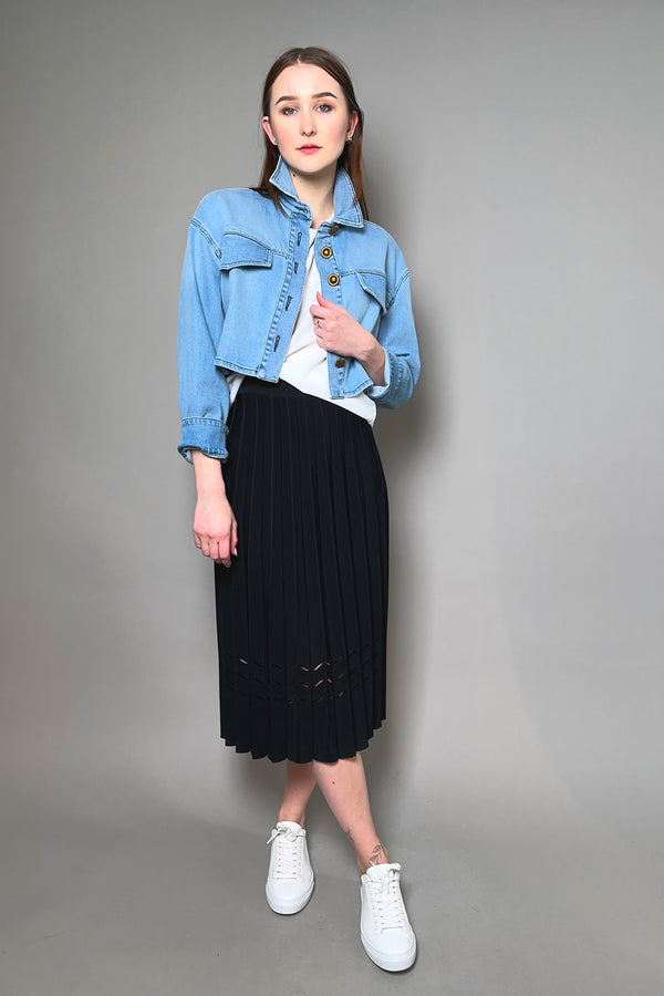 D. Exterior Pleated Knit Skirt with Laser Cut Detail in Black