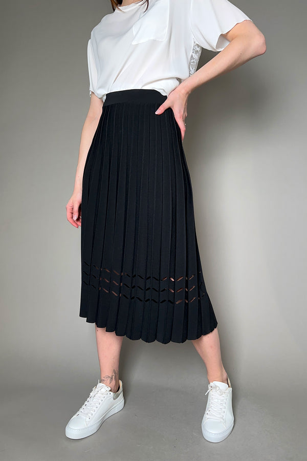 D. Exterior Pleated Knit Skirt with Laser Cut Detail in Black