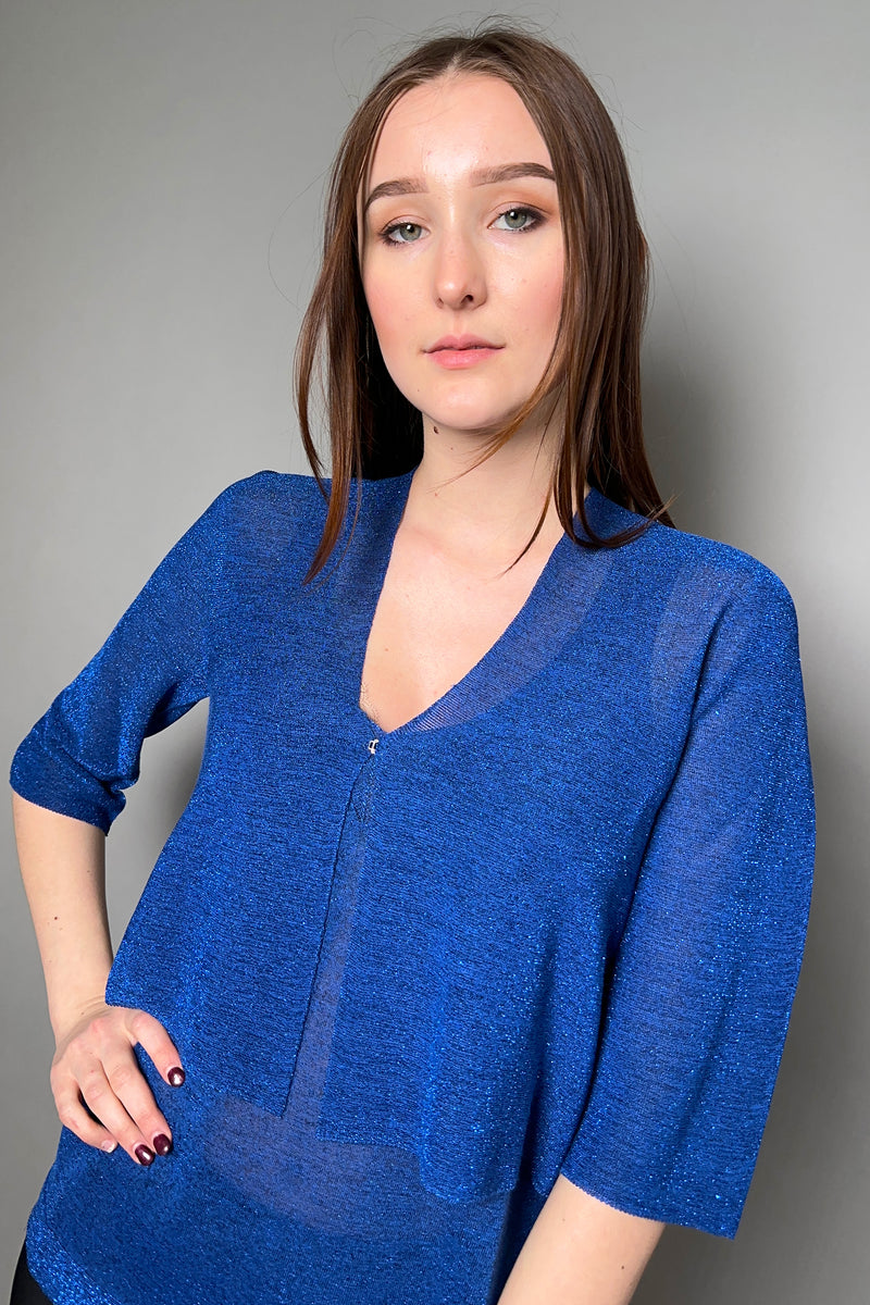 D. Exterior Cropped Sparkle Cardigan in Cobalt