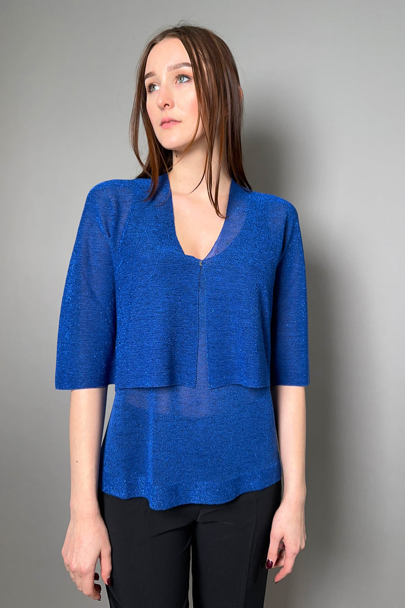 D. Exterior Cropped Sparkle Cardigan in Cobalt