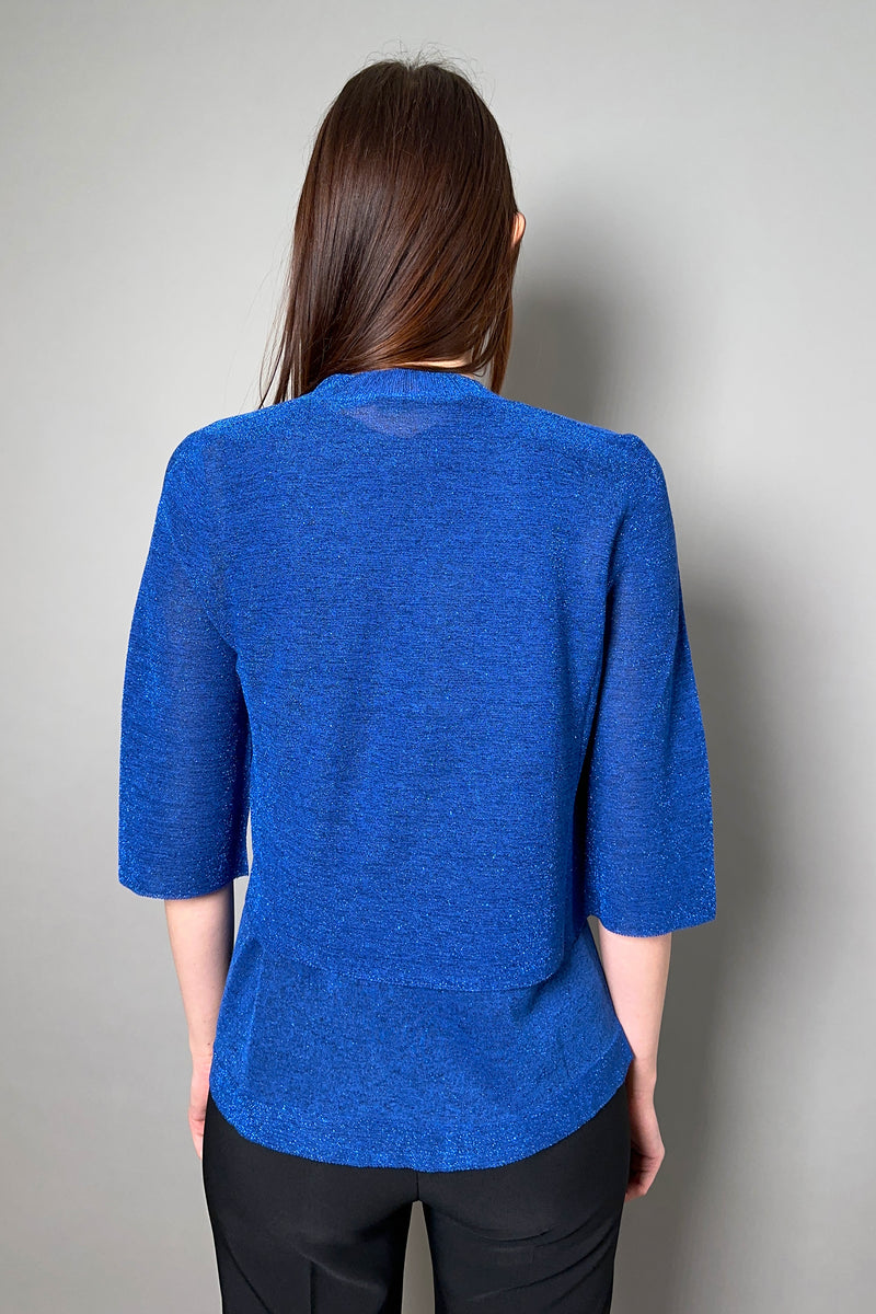 D. Exterior Cropped Sparkle Cardigan in Cobalt