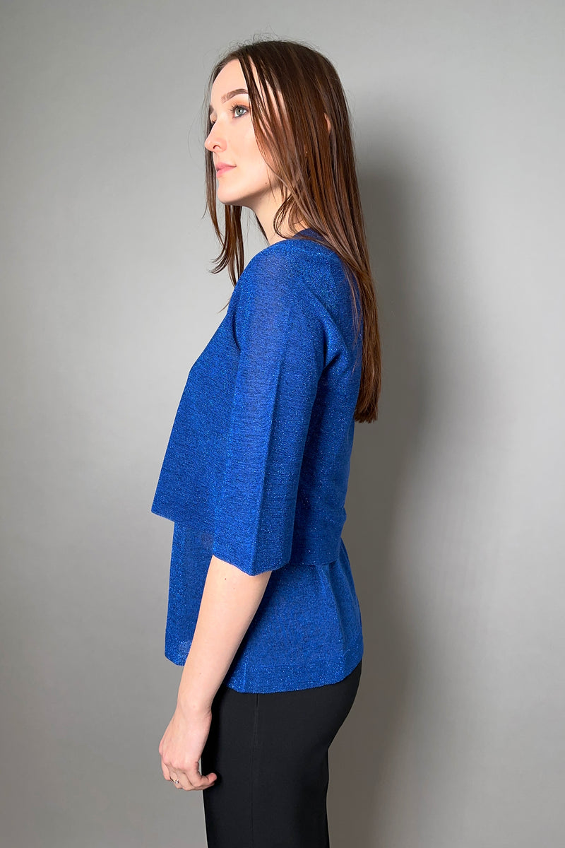 D. Exterior Cropped Sparkle Cardigan in Cobalt