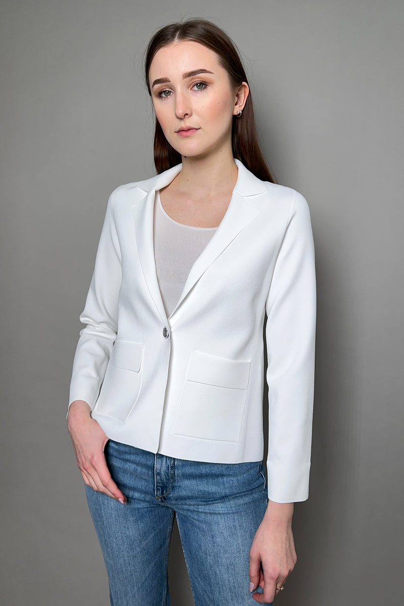 D. Exterior Single Breasted Knit Blazer in White