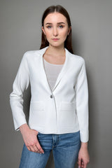 D. Exterior Single Breasted Knit Blazer in White