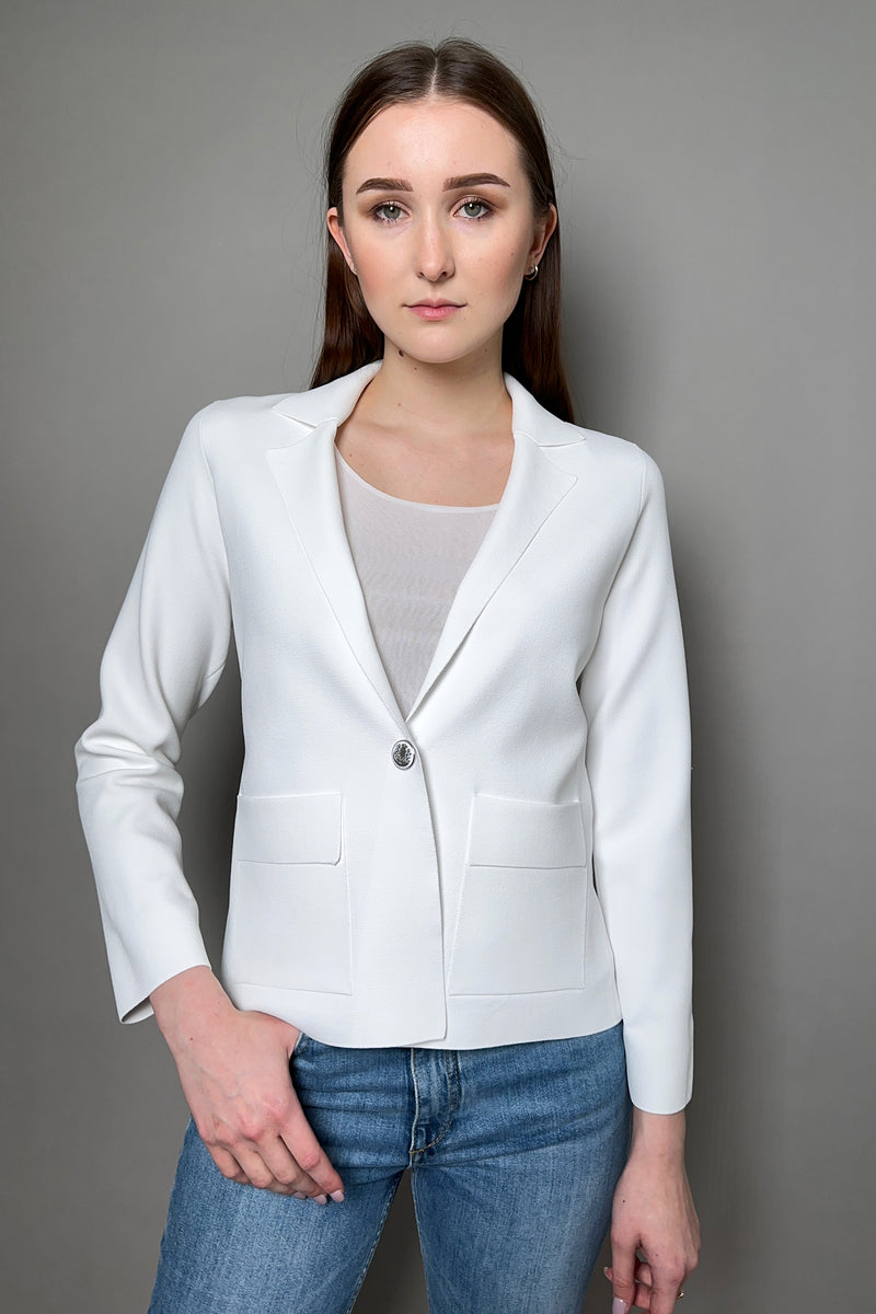 D. Exterior Single Breasted Knit Blazer in White