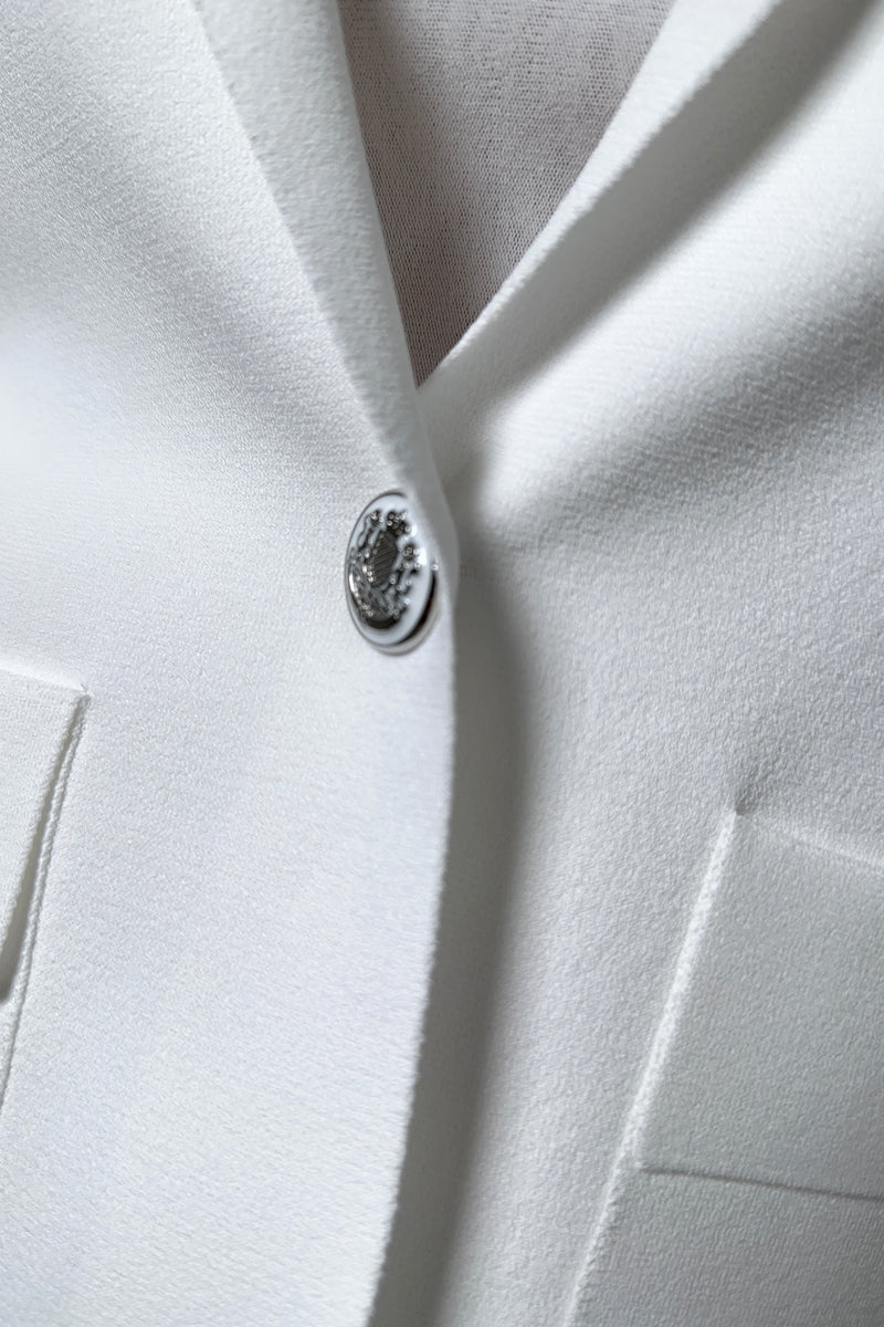 D. Exterior Single Breasted Knit Blazer in White