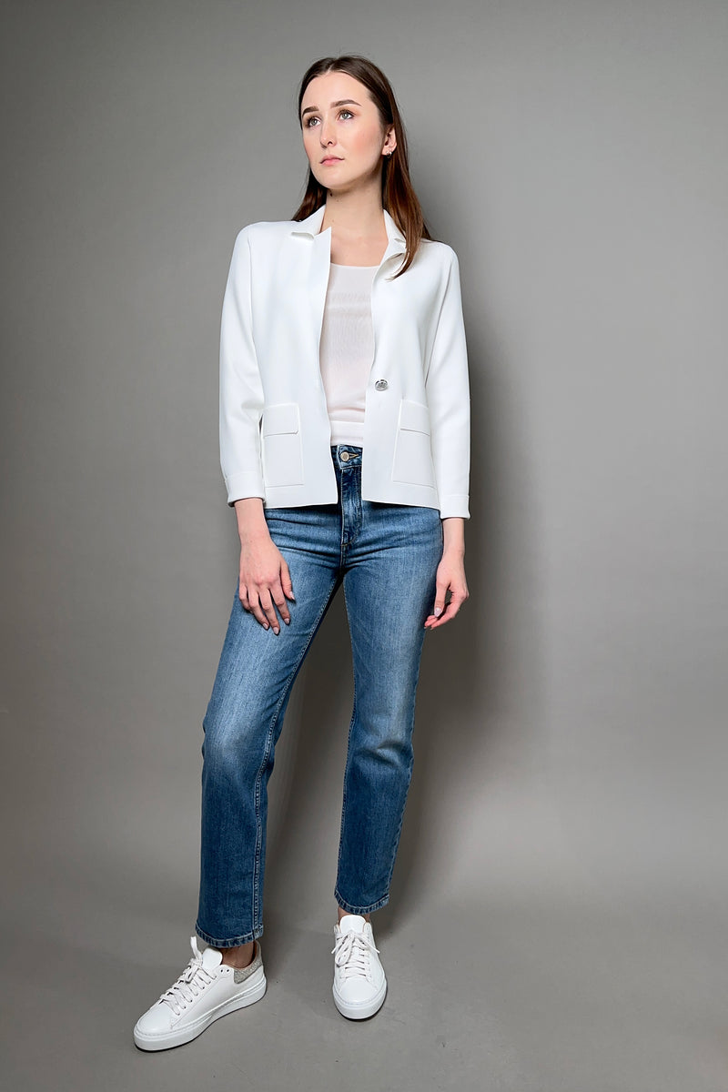 D. Exterior Single Breasted Knit Blazer in White