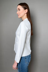 D. Exterior Single Breasted Knit Blazer in White