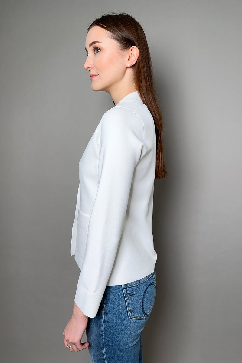 D. Exterior Single Breasted Knit Blazer in White