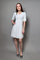 D. Exterior Knit Dress with Textured Geometric Pattern in White