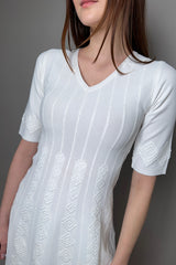 D. Exterior Knit Dress with Textured Geometric Pattern in White