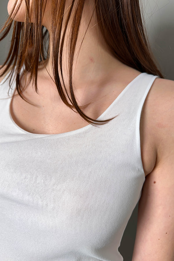 D. Exterior Stretch Tulle Tank Top in White