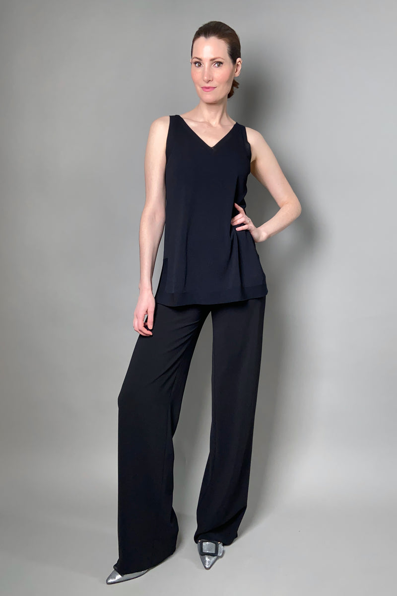 D. Exterior Long Straight Leg Crepe Pants in Black