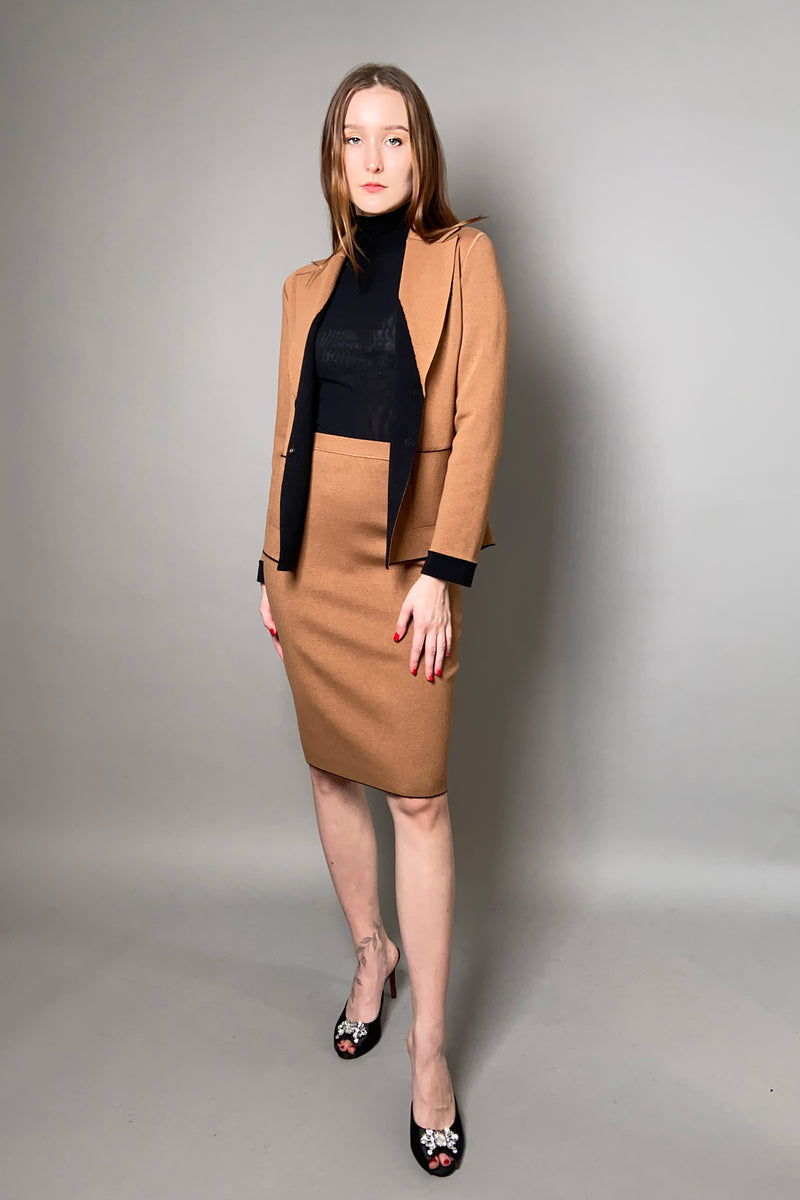 D. Exterior Reversible Knit Pencil Skirt in Black and Camel