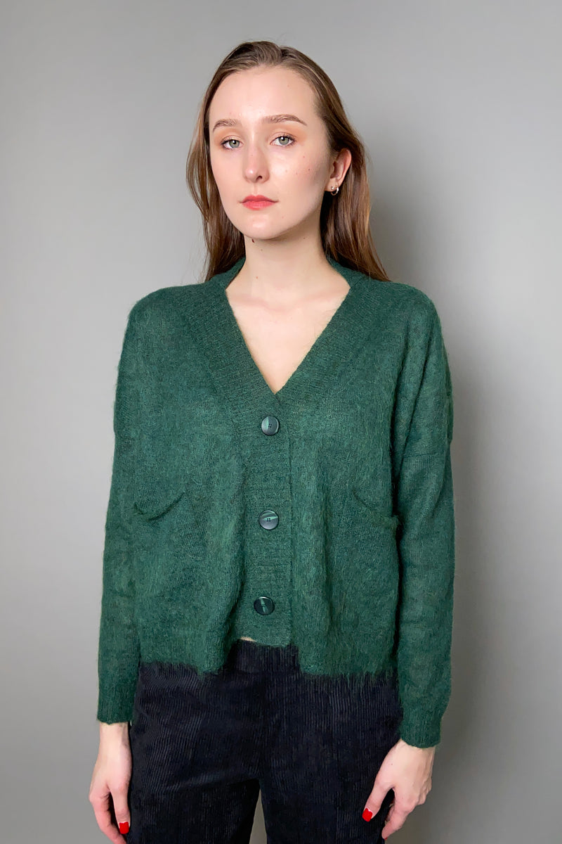 D. Exterior Furry Alpaca Cardigan in Emerald