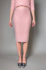D. Exterior Knit Pencil Skirt with Sequin Sparkles in Rose Quartz