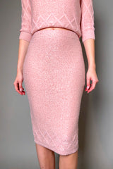 D. Exterior Knit Pencil Skirt with Sequin Sparkles in Rose Quartz