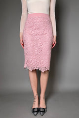 D. Exterior Floral Lace Pencil Skirt in Rose Quartz