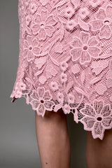 D. Exterior Floral Lace Pencil Skirt in Rose Quartz