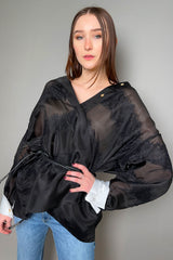 Edward Achour Oversized Organza Shirt in Black Lace