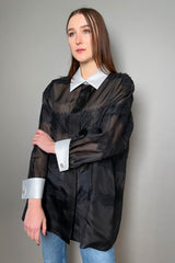 Edward Achour Oversized Organza Shirt in Black Lace