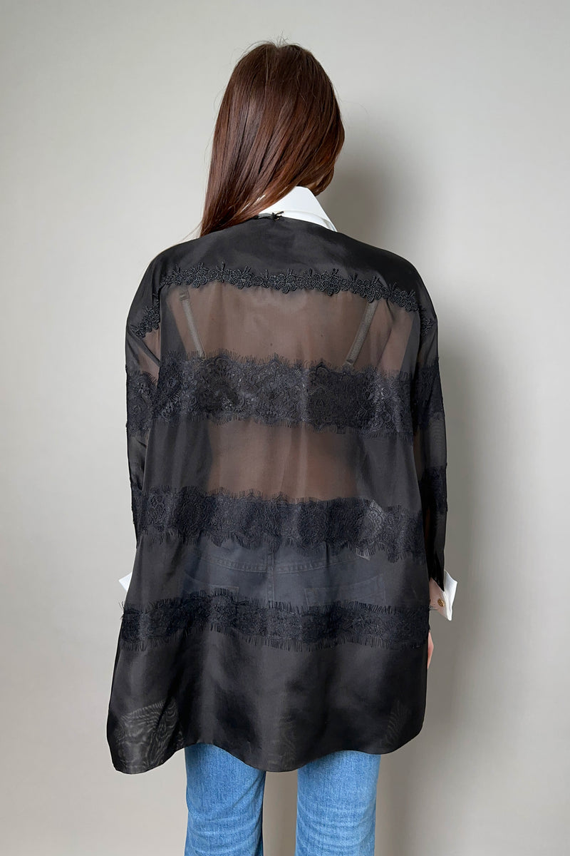 Edward Achour Oversized Organza Shirt in Black Lace