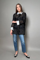 Edward Achour Oversized Organza Shirt in Black Lace