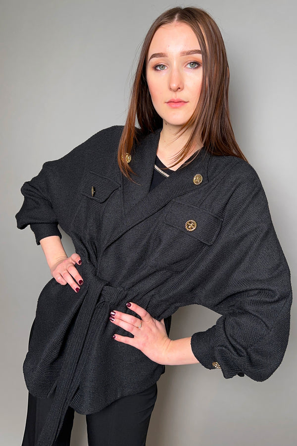 Edward Achour Relaxed Belted Bouclé Jacket in Black