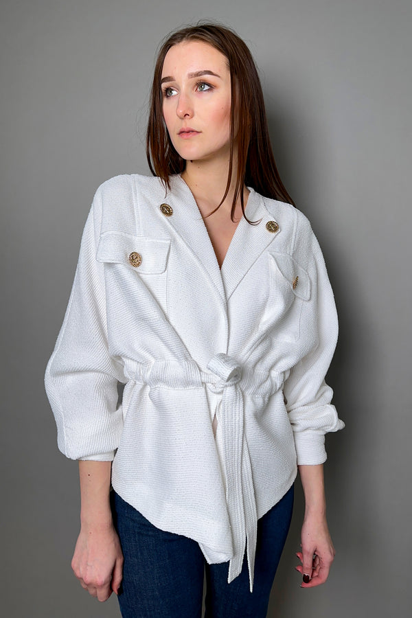 Edward Achour Relaxed Belted Bouclé Jacket in White