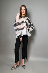 Edward Achour Oversized Organza Shirt in Ivory with Black Lace