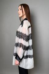 Edward Achour Oversized Organza Shirt in Ivory with Black Lace