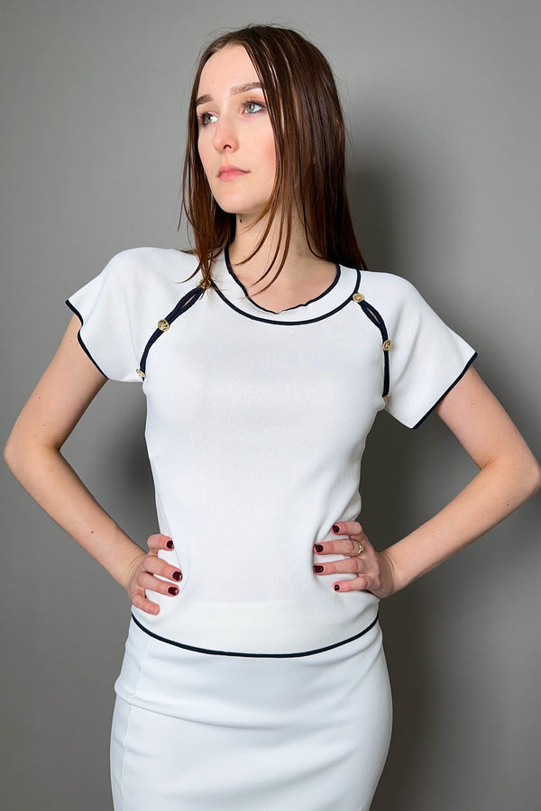 Edward Achour Open Shoulder Slit Knit Shit in Ivory
