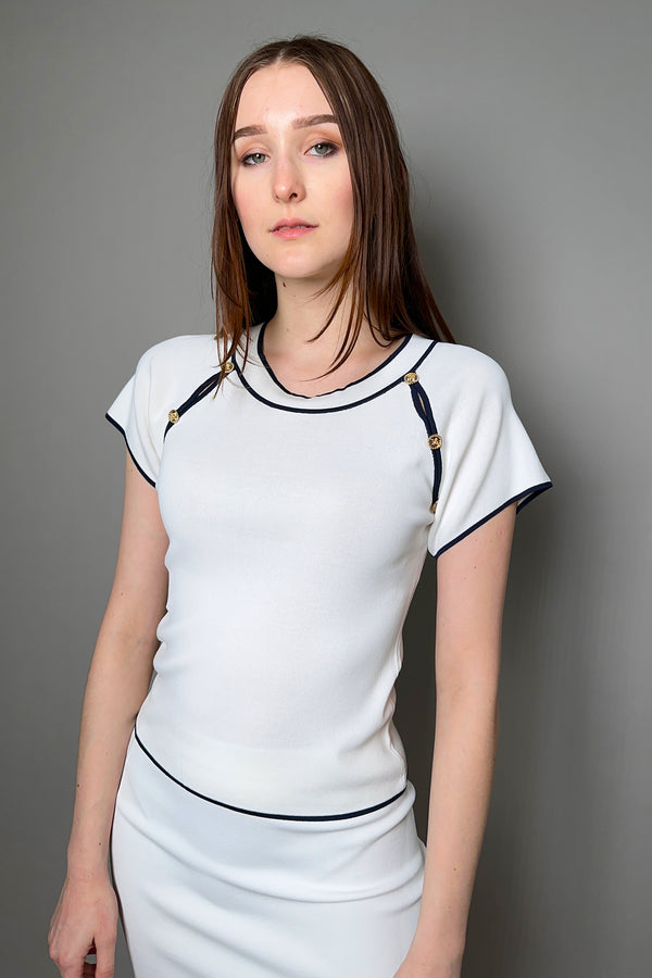 Edward Achour Open Shoulder Slit Knit Shit in Ivory