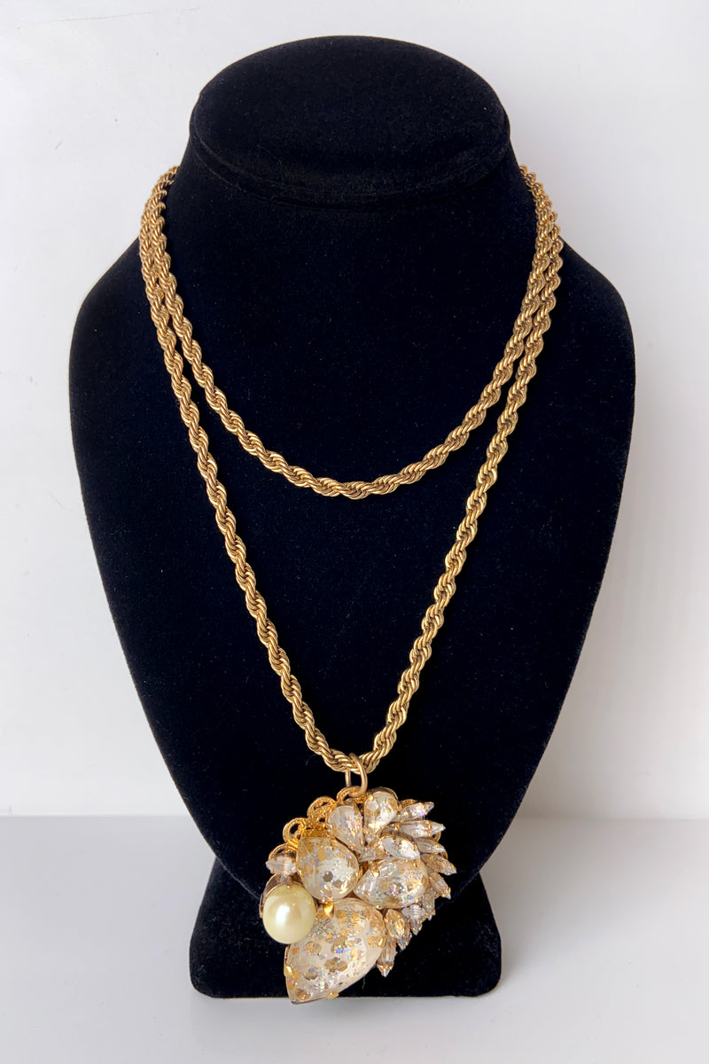 Erickson Beamon Long Gold Swarovski Crystal Pendant Necklace