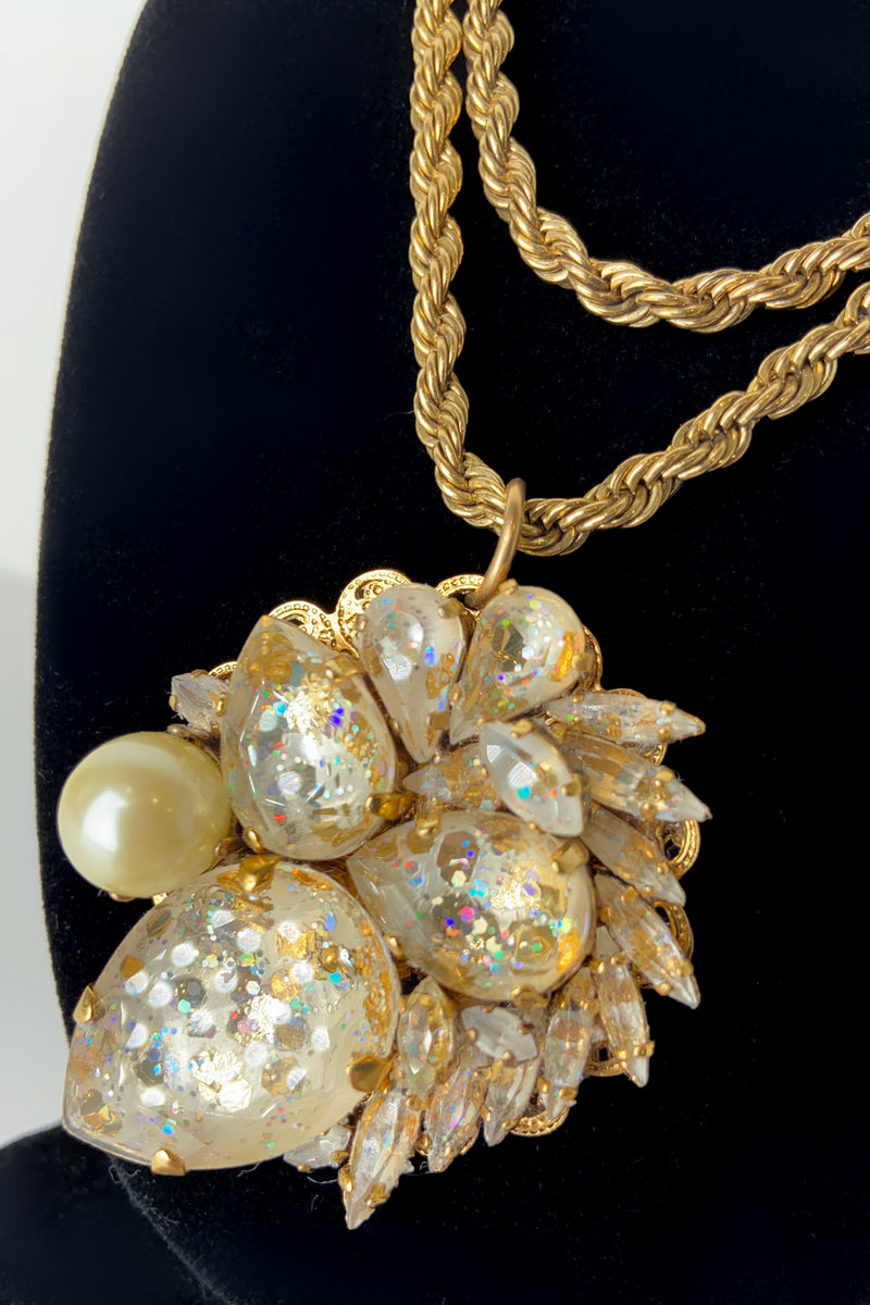 Erickson Beamon Long Gold Swarovski Crystal Pendant Necklace