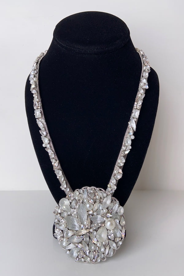 Erickson Beamon Large Round Swarovski Pendant Necklace with Silver Chain