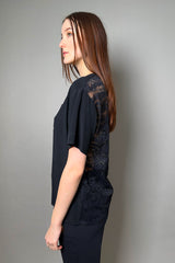 Ermanno Scervino Firenze Silk T-Shirt with Transparent Lace Back in Black