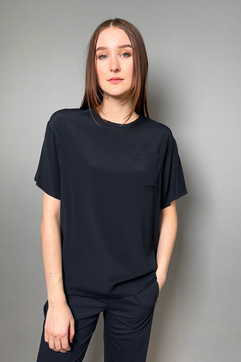 Ermanno Scervino Firenze Silk T-Shirt with Transparent Lace Back in Black