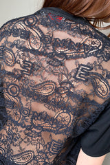 Ermanno Scervino Firenze Silk T-Shirt with Transparent Lace Back in Black