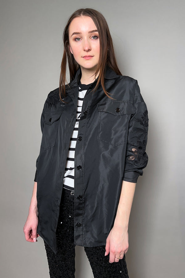 Ermanno Scervino Firenze Taffeta Shirt Jacket with Lace Detailing in Black