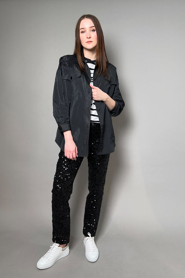 Ermanno Scervino Firenze Taffeta Shirt Jacket with Lace Detailing in Black