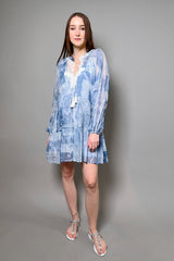Ermanno Scervino Firenze Chiffon Floral Pattern Dress in Blue and White