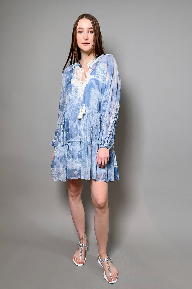 Ermanno Scervino Firenze Chiffon Floral Pattern Dress in Blue and White