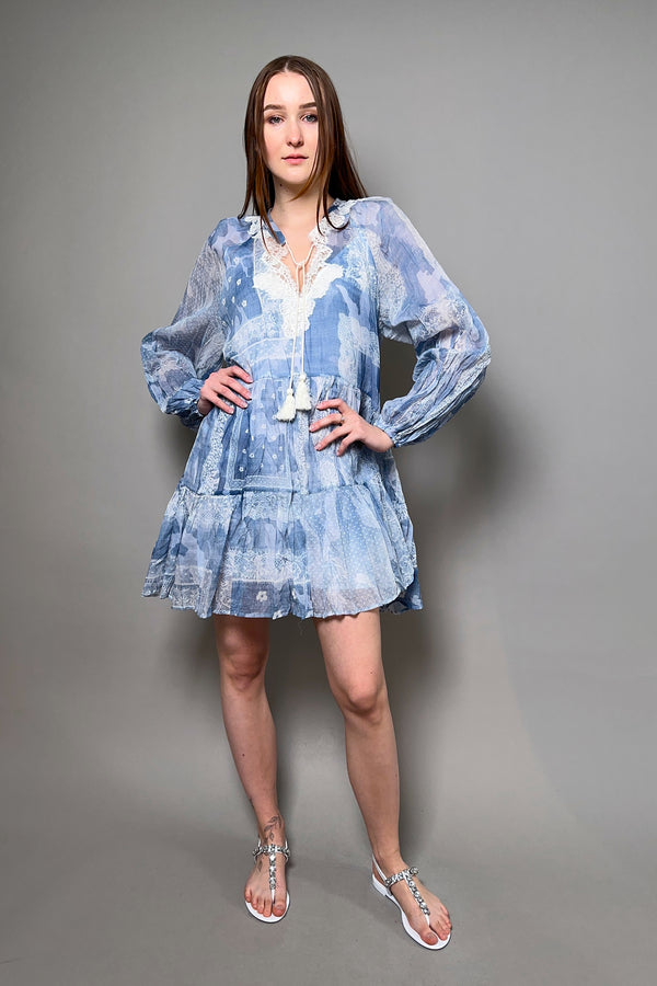 Ermanno Scervino Firenze Chiffon Floral Pattern Dress in Blue and White