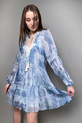 Ermanno Scervino Firenze Chiffon Floral Pattern Dress in Blue and White