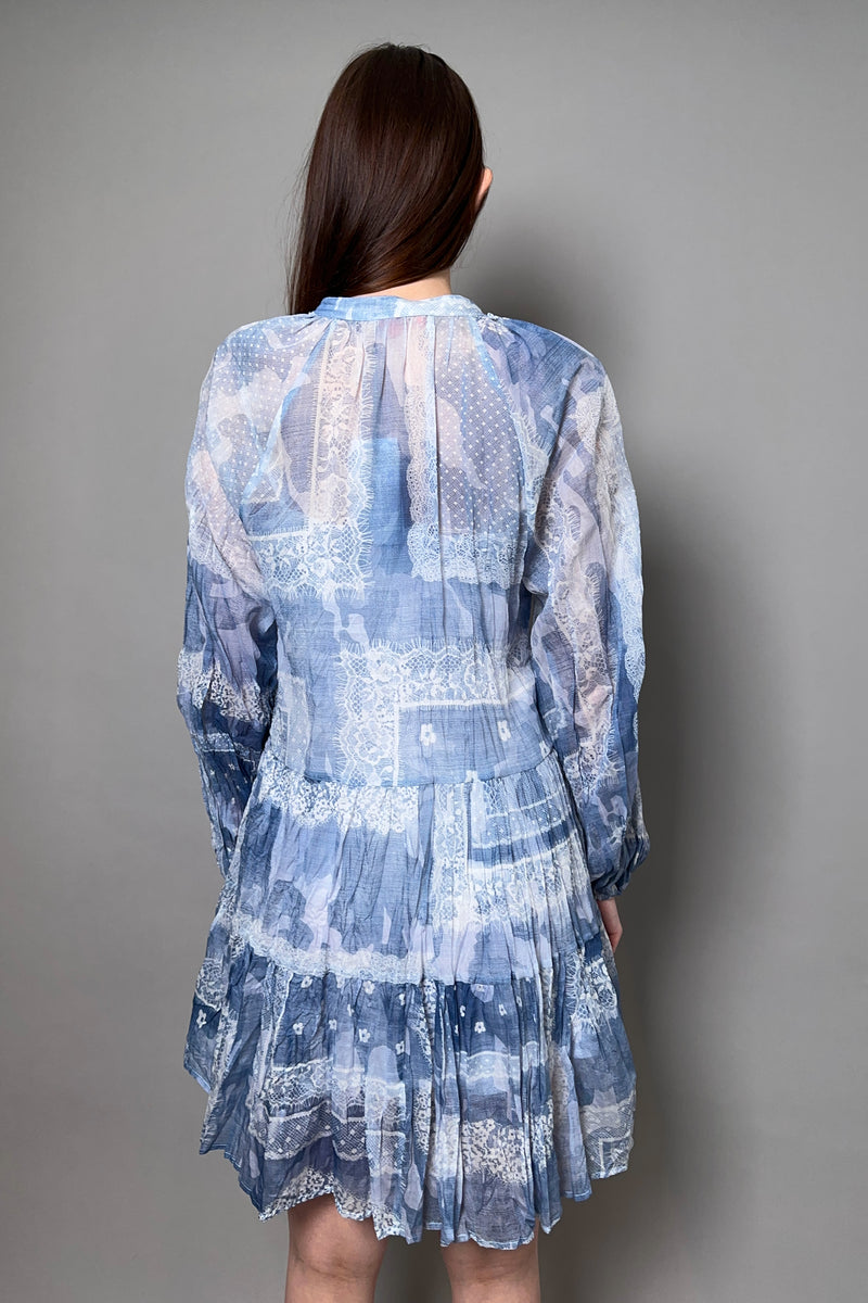 Ermanno Scervino Firenze Chiffon Floral Pattern Dress in Blue and White