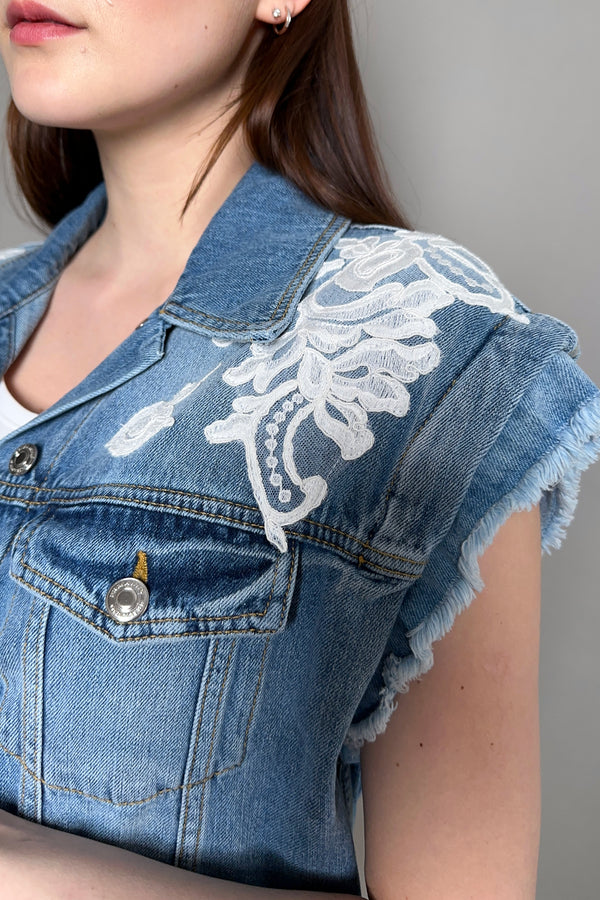 Ermanno Scervino Firenze Denim Vest with White Lace Detail