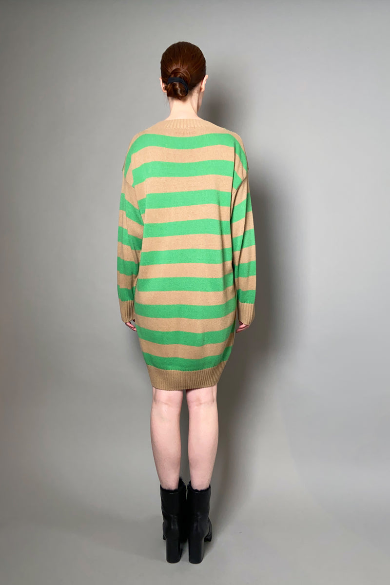 Ermanno Scervino Firenze Striped Knit Sweater Dress in Green and Camel