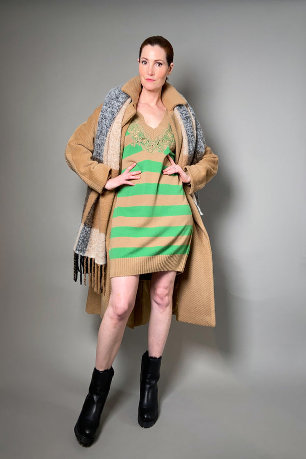 Ermanno Scervino Firenze Striped Knit Sweater Dress in Green and Camel