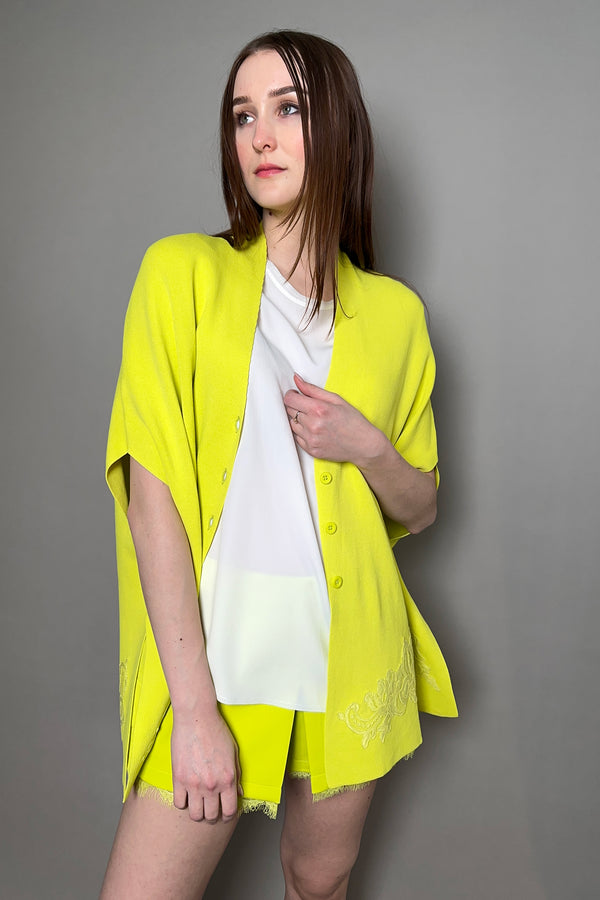 Ermanno Scervino Firenze Knit Cape with Lace Detail in Neon Yellow-Green